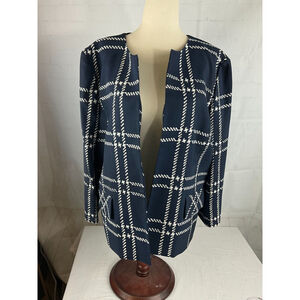 Women’s Evan Picone Open-Front Blazer Jacket Size 14 Navy White Office Career
